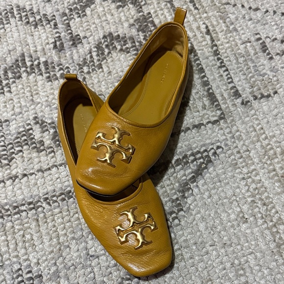 Tory Burch Shoes - Tory Burch Mustard Yellow Leather Logo Flats